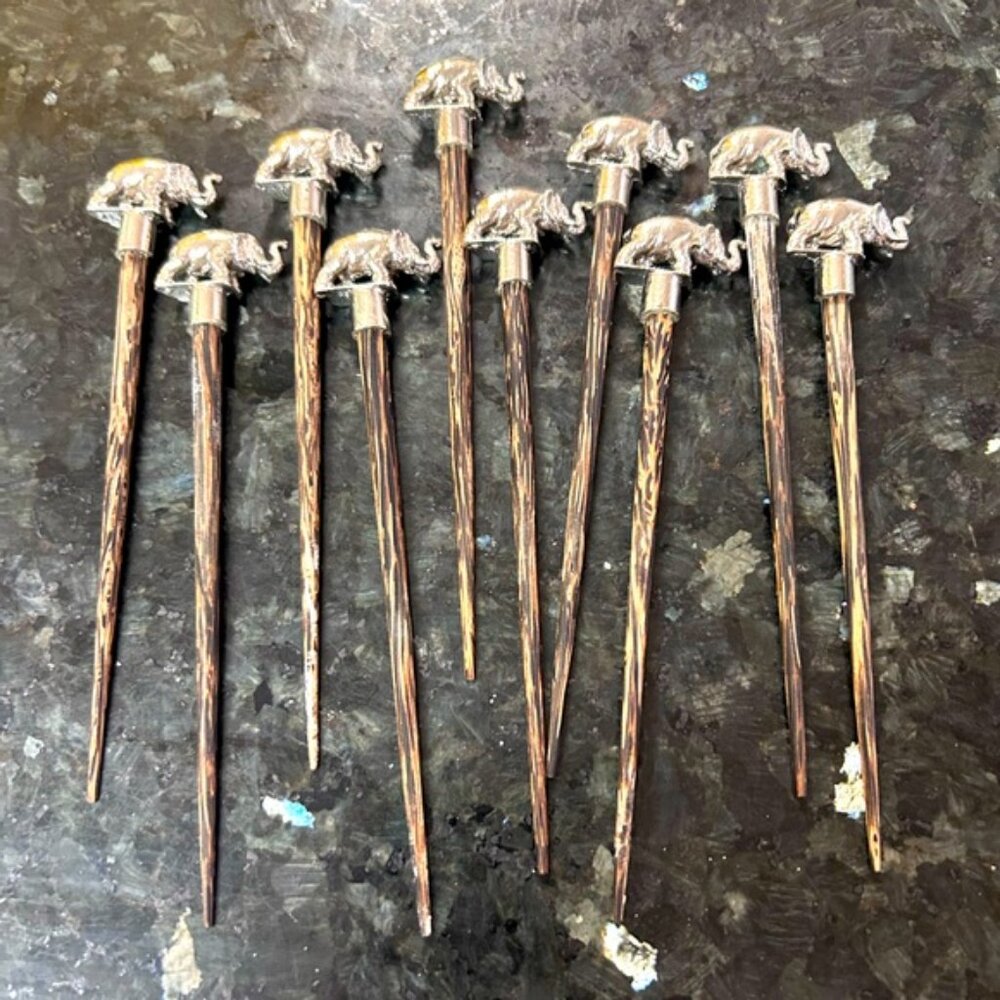 Vintage Midcentury Elephant 5" skewers/picks from Thailand 1940s Set of 10
